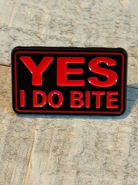 YES I DO BITE Black & Red Enamel Pin